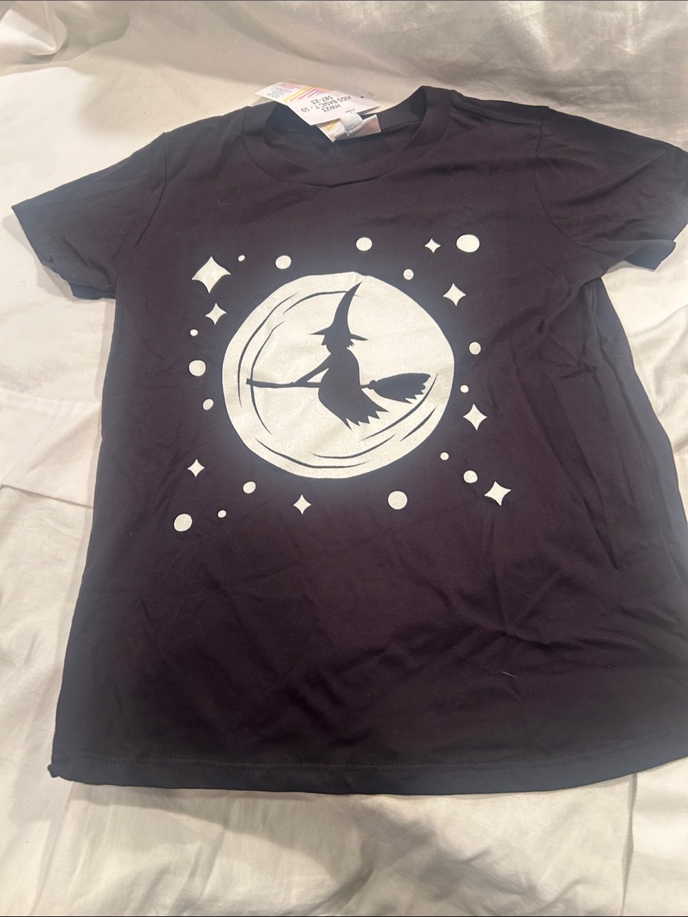 LuLaRoe Black Tee with White Witch Moon Graphic